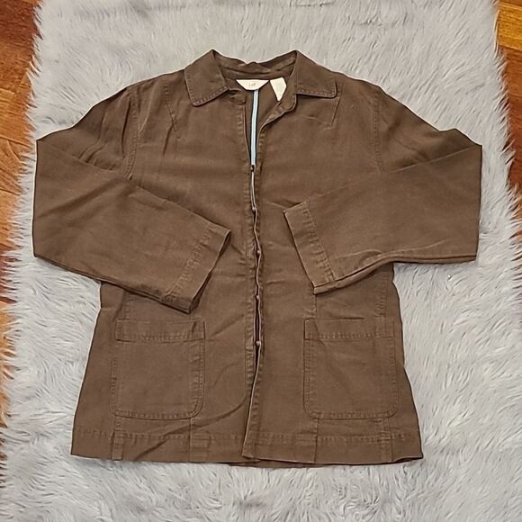 J jill womens brown tencel and linen button down womens jacket size medium - Picture 1 of 7